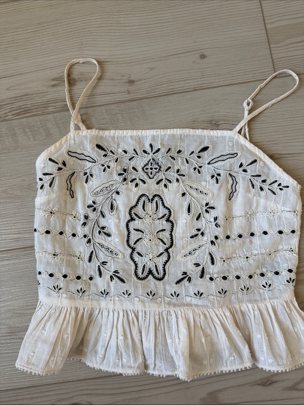 H&M White Eyelet Embroidered Peplum Cami Top
